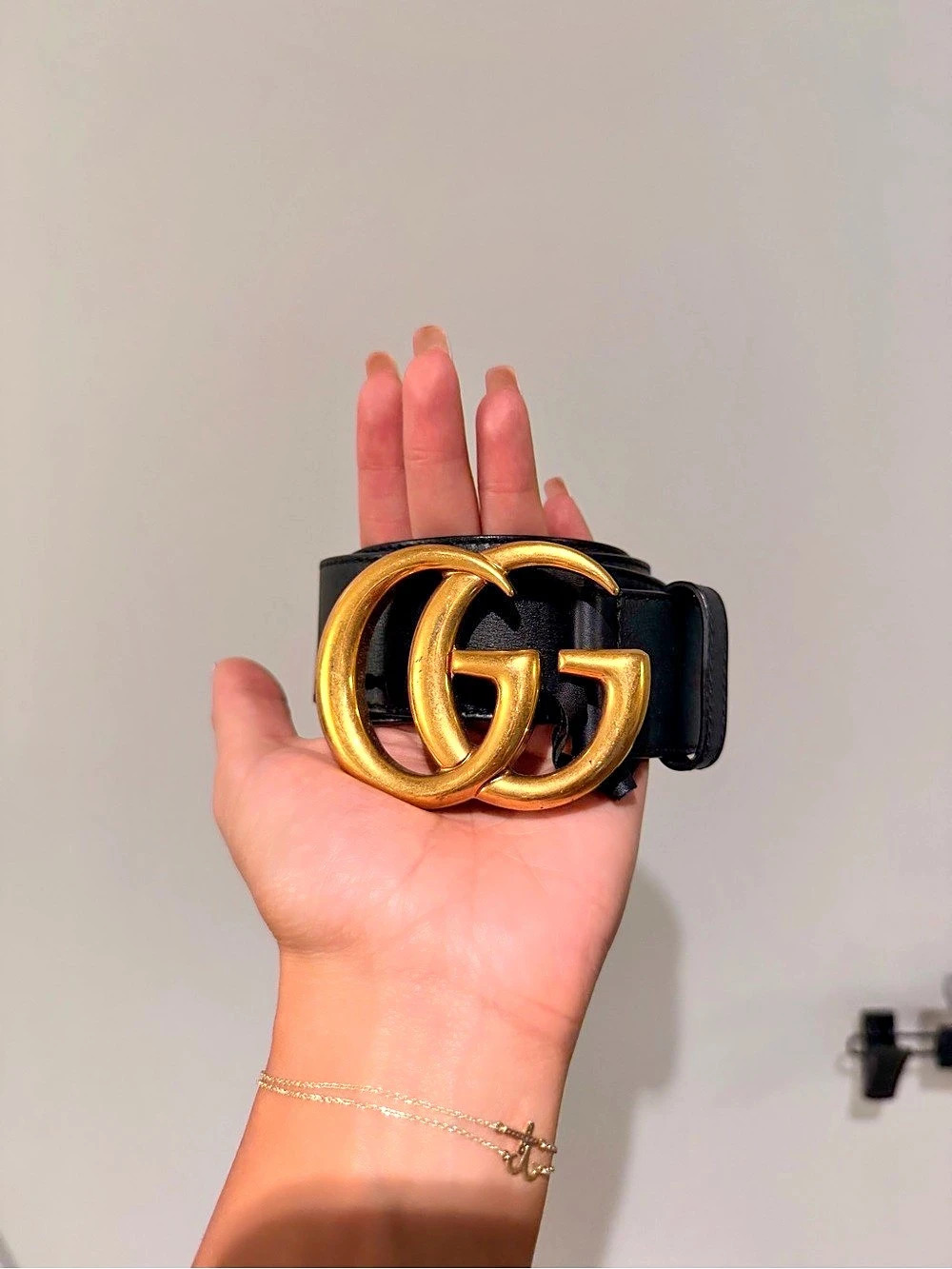 Gucci GG Marmont Wide Leather Belt in Black & Gold